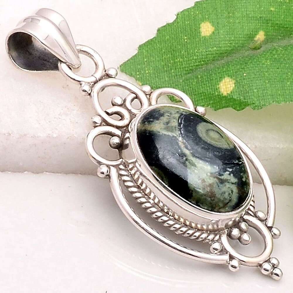 Natural Star Galaxy Jasper Solid Silver Pendant